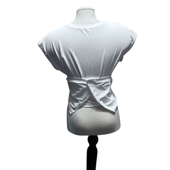 Halara Short Cap Sleeve Tie Wrap Waist Casual Shirts Sz Large White Stretchy - Picture 3 of 10